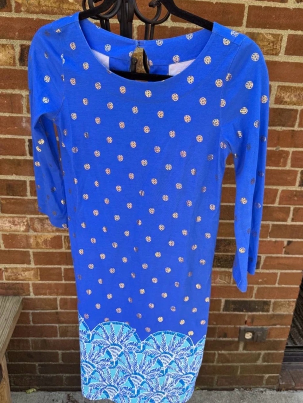 Lilly Pulitzer Blue & Gold Metallic Dot Dress XXS Pima Cotton New